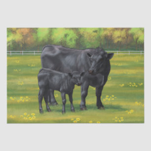Papier Mousseline Vache d'Angus noir et veau mou en pâturage d'été