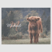 Papier Mousseline Vache de Highland calvaire herbe d'automne monogra (Recto)