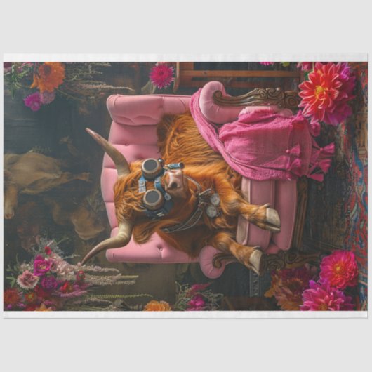 Papier Mousseline Vache des Highlands dans le style Boho Découpage (Recto)