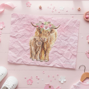 Papier Mousseline Vache des Highlands Écosse Rose Maman Petit Veau