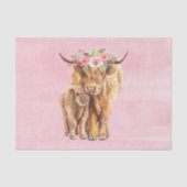 Papier Mousseline Vache des Highlands Écosse Rose Maman Petit Veau (Recto)