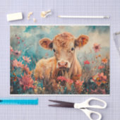 Papier Mousseline Vache des Highlands mignonne avec des fleurs sauva (Artisanat)