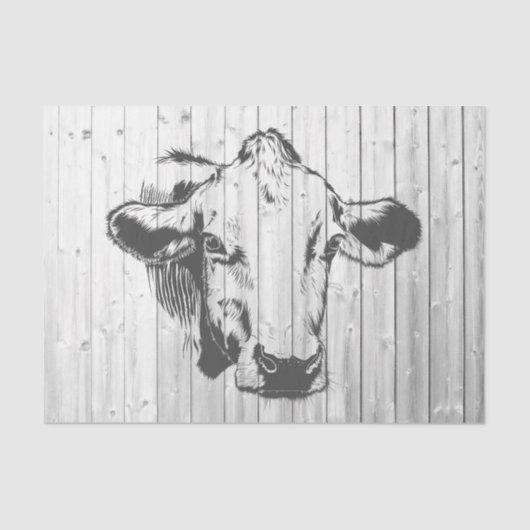 Papier Mousseline Vache Dessin Barre Patinée Découpage en bois (Recto)