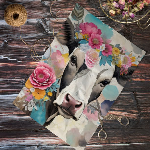 Papier Mousseline Vache Floral Médias mixtes Collage Découpage