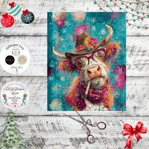 Papier Mousseline Vache Highland Cowgirl Lunettes Bonbon Découpe