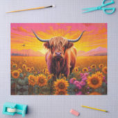 Papier Mousseline Vache Highland dans les tournesols à Sunrise (Artisanat)