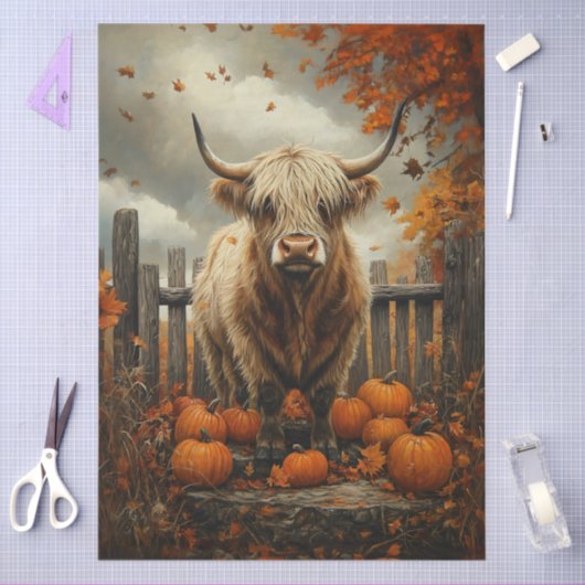 Papier Mousseline Vache Highland en Citrouille Patch Decoupage (Artisanat)