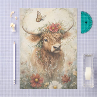 Papier Mousseline Vache Highland Florale avec Découpage de Fleurs Sa