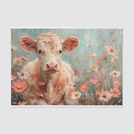 Papier Mousseline Vache Highland mignonne avec Fleurs sauvages pour (Recto)