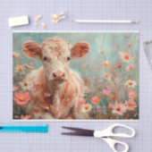 Papier Mousseline Vache Highland mignonne avec Fleurs sauvages pour (Artisanat)