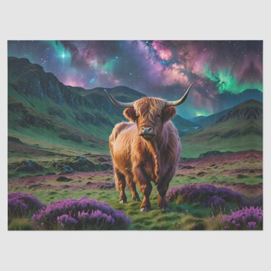 Papier Mousseline Vache Highland sous les étoiles (Recto)