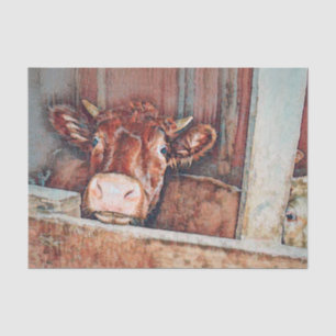 Papier Mousseline Vache marron rustique vintage vieille grange de ca