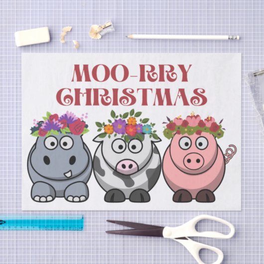 PAPIER MOUSSELINE VACHE NOËL MERRY NOËL XMAS (Artisanat)