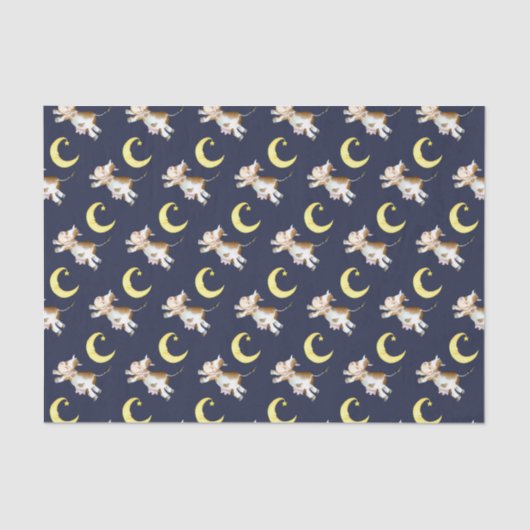 Papier Mousseline Vache saut lune aquarelle peinture art (Recto)