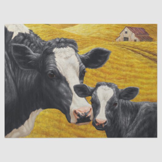 Papier Mousseline Vaches Holstein et vieille grange en bois (Recto)