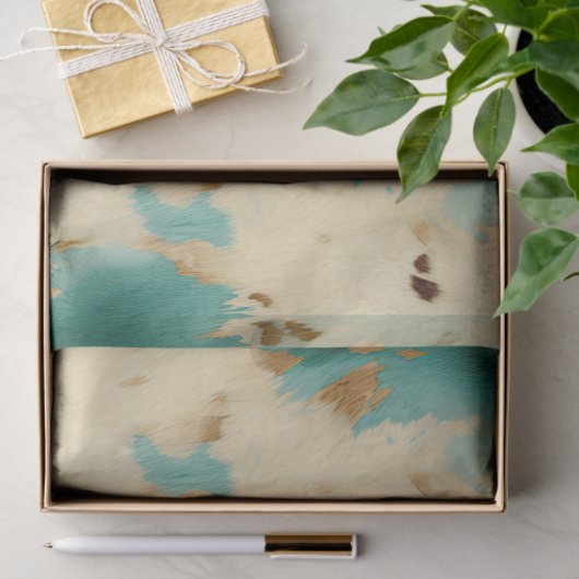 Papier Mousseline Vachure d'or blanc turquoise (Cadeau)