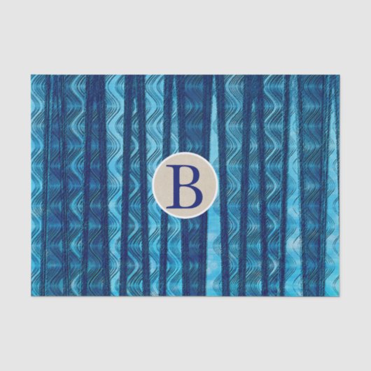 Papier Mousseline Vagues Abstraites Bleues Monogramme Initial de Pla (Recto)
