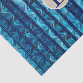 Papier Mousseline Vagues Abstraites Bleues Monogramme Initial de Pla (Détail)