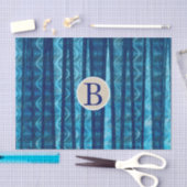 Papier Mousseline Vagues Abstraites Bleues Monogramme Initial de Pla (Artisanat)