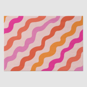 Papier Mousseline Vagues Abstraites rayées rétro rose rouge orange