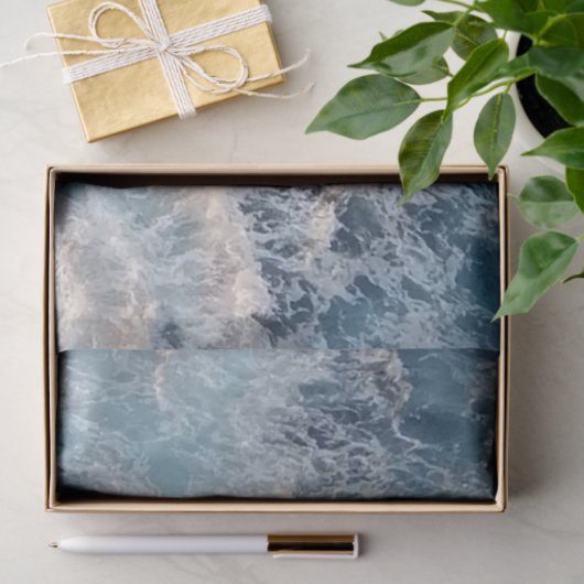 Papier Mousseline Vagues bleu océan (Cadeau)