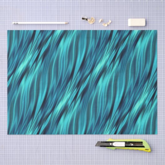 Papier Mousseline Vagues soyeuses bleu vert (Artisanat)