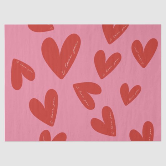Papier Mousseline Valentine's Day Modern Red & Pink Hearts Script (Recto)