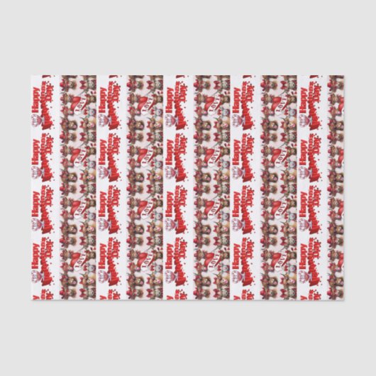 Papier Mousseline Valentine's Day Tissue Paper Vaches Coeurs rouges (Recto)