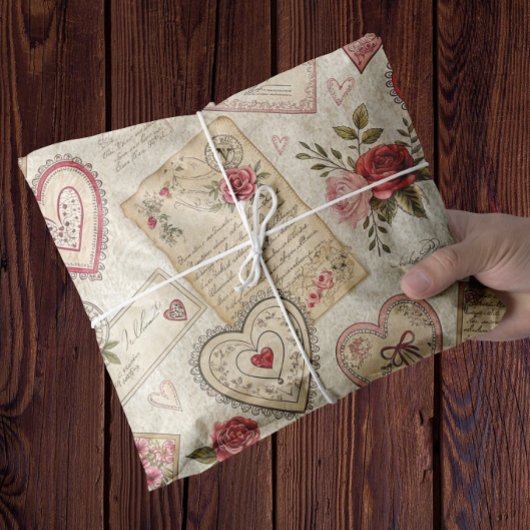 Papier Mousseline Valentines romantiques Découpage Coeurs Rose Lettr