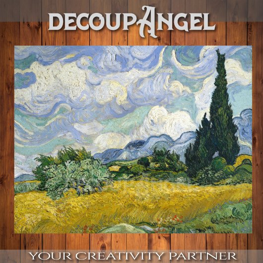 Papier Mousseline Van Gogh - Champ de blé avec Cyprès Découpage