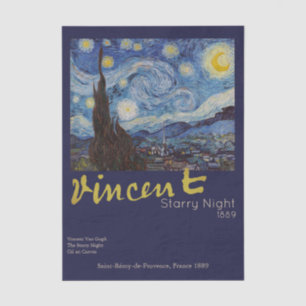 Papier Mousseline Van Gogh Nuit Étoilée Vintage Bleu Chef-d'œuvre