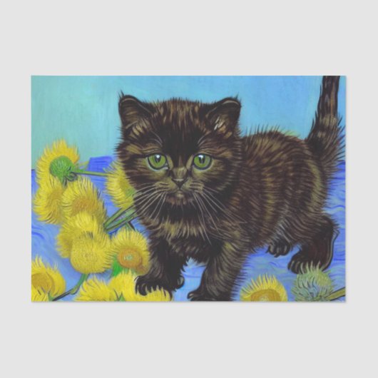 Papier Mousseline Van Gogh Style Chat avec tournesol (Recto)