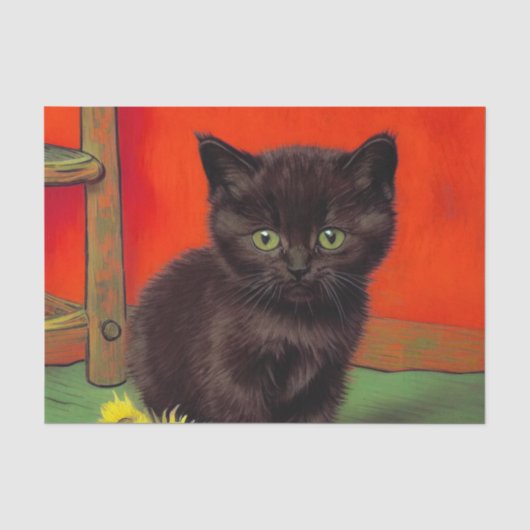 Papier Mousseline Van Gogh Style Chat noir (Recto)