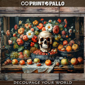 Papier Mousseline Vanitas aux fruits, fleurs et crâne -