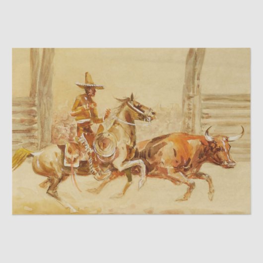 Papier Mousseline Vaquero et Steer par Edward Borein (Recto)