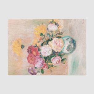 Papier Mousseline Vase De Roses Et Dahlias par Auguste Renoir