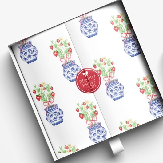 Papier Mousseline Vases de Chinoiserie de fraises rouges