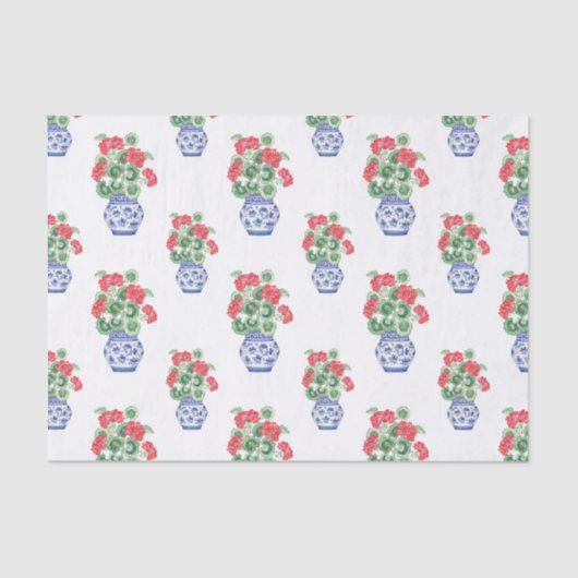 Papier Mousseline Vases de Chinoiserie des Geraniums rouges (Recto)