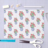 Papier Mousseline Vases de Chinoiserie des Geraniums rouges (Artisanat)