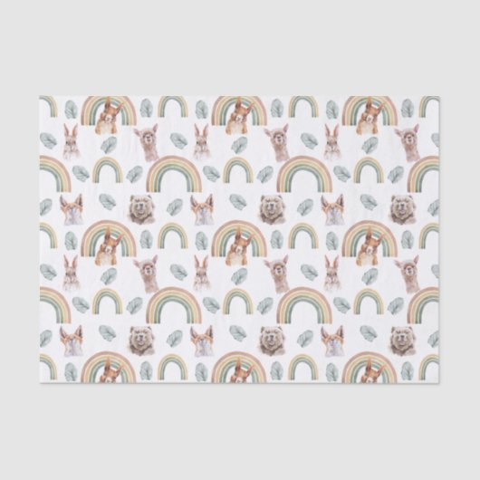 Papier Mousseline Végétation boisée | Animaux forestiers et arcs-en- (Recto)