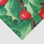 Papier Mousseline Végétation De Noël Et Baies Rouges (Détail)