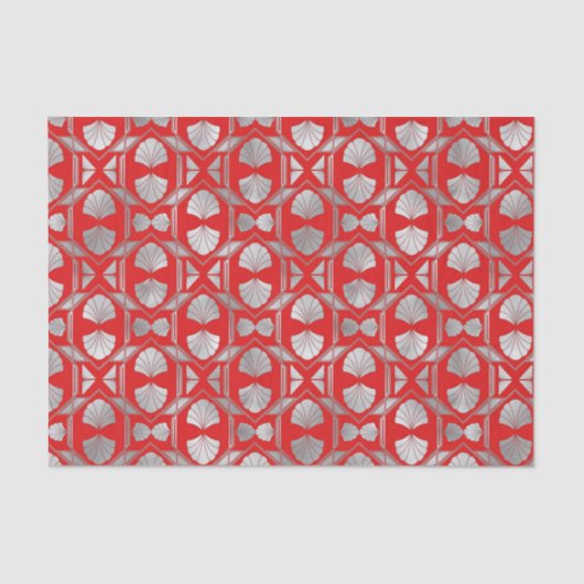 Papier Mousseline Ventilateur Art Déco Rouge Argent  (Recto)