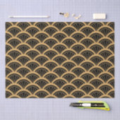 Papier Mousseline Ventilateur or et noir Art déco Motif (Artisanat)