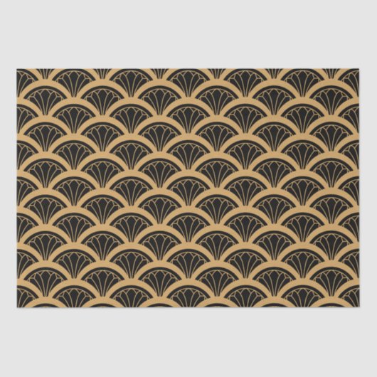 Papier Mousseline Ventilateur or et noir Art déco Motif (Recto)