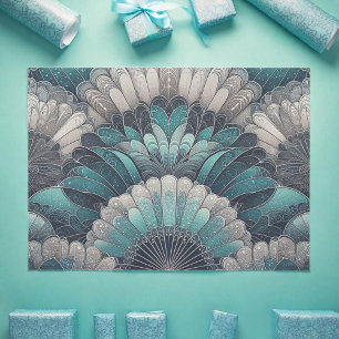 Papier Mousseline Ventilateurs Art Nouveau bleu et argent