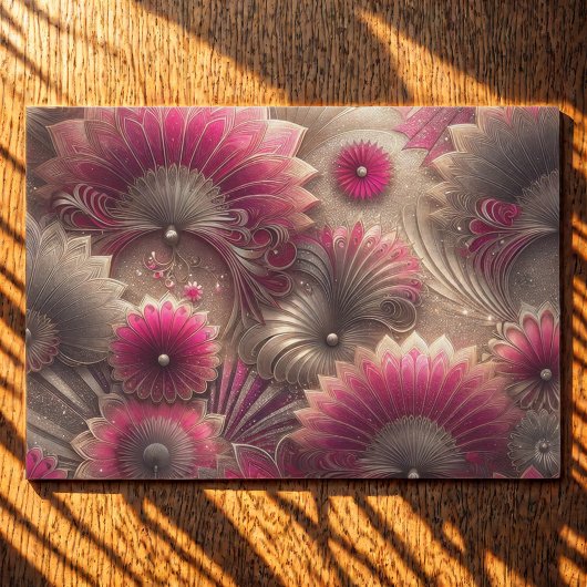 Papier Mousseline Ventilateurs Art nouveau rose et argent