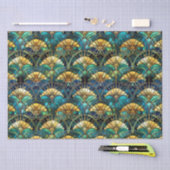 Papier Mousseline Verre peint bleu, turquoise et or (Artisanat)