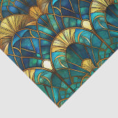 Papier Mousseline Verre turquoise, bleu et or peacock (Détail)