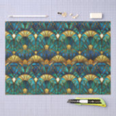 Papier Mousseline Verre turquoise, bleu et or peacock (Artisanat)