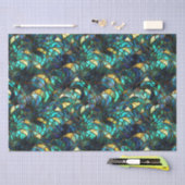 Papier Mousseline Verre turquoise, bleu et or peacock (Artisanat)